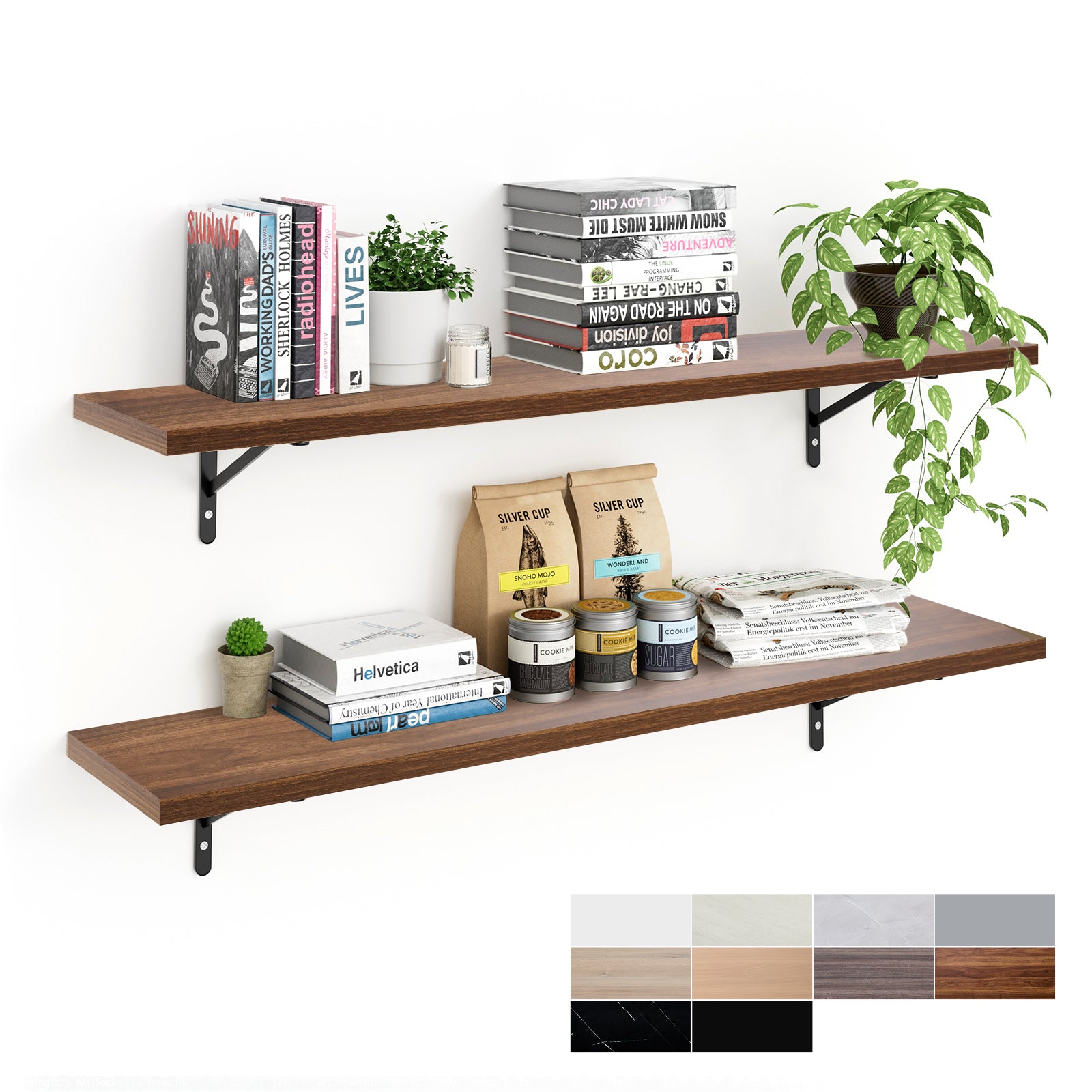 KABOON Floating Shelves for Wall, Set of 2--Dark Walnut