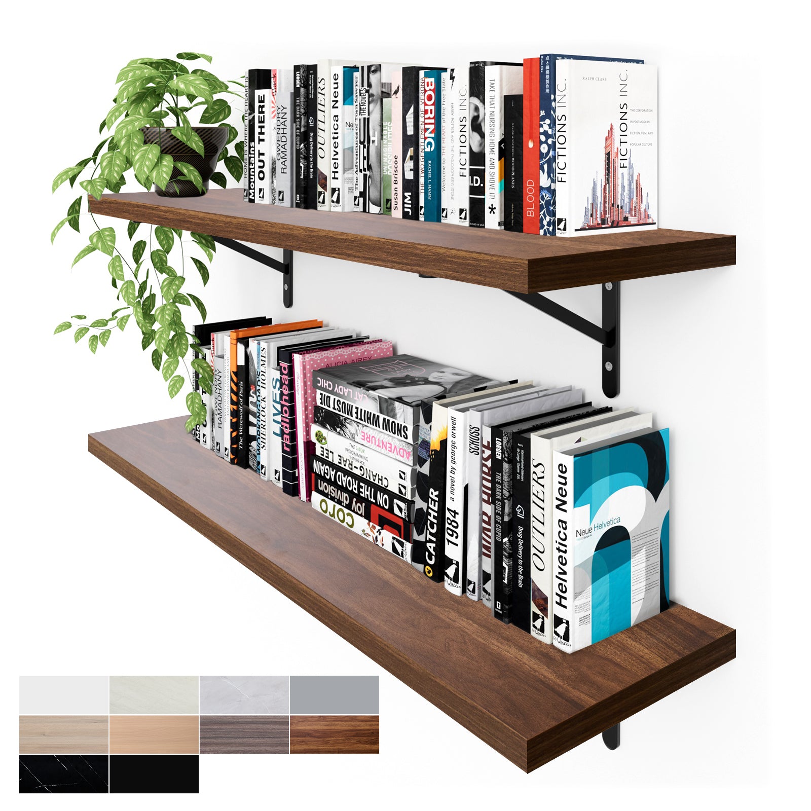 KABOON Floating Shelves for Wall, Set of 2--Dark Walnut