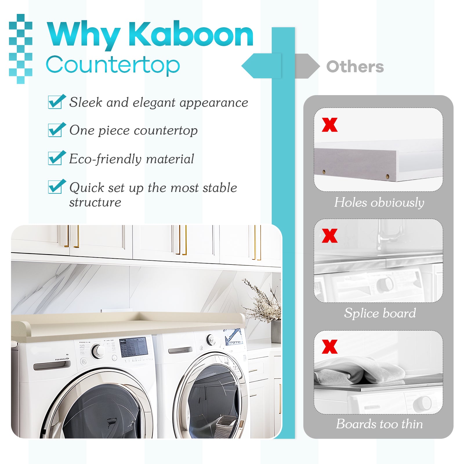 Kaboon Washer Dryer Countertop, Beige Leather