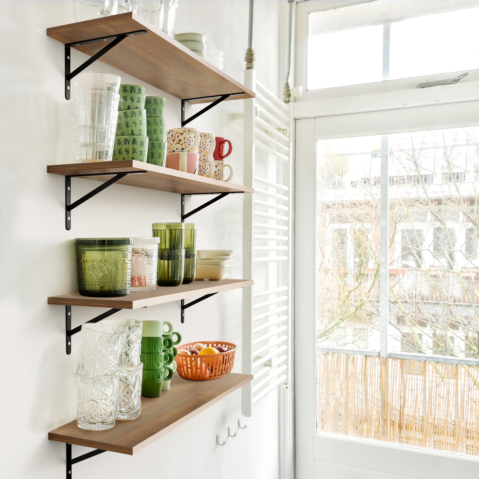 KABOON Floating Shelves for Wall, Set of 2--Dark Walnut