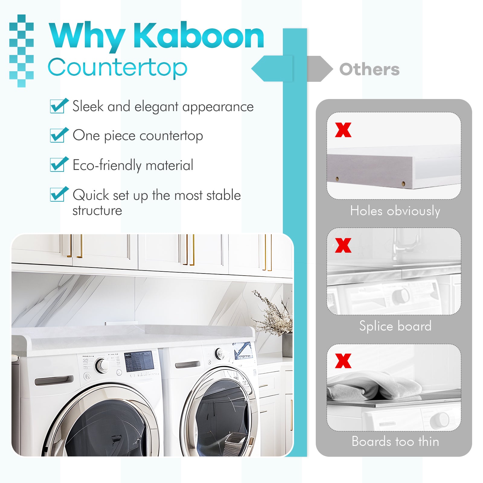 Kaboon Washer Dryer Countertop, White Rock